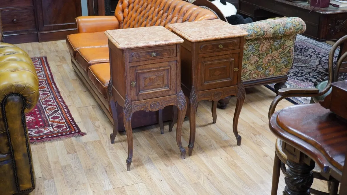 Pair of Antique French Oak Bedside Cabinets - Image 2
