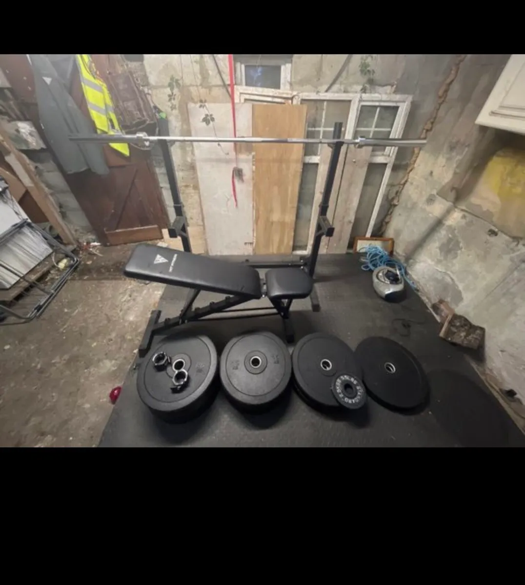 105kg Weights, bench, rack, Olympic barbell - Image 1