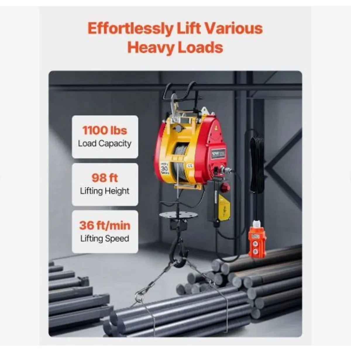 2-in-1 Electric Hoist Winch, 1100 lbs Capacity - Image 2