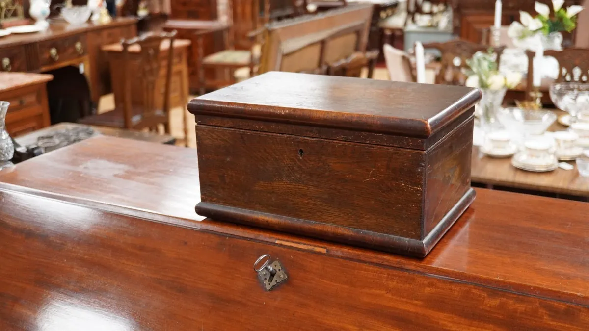 Antique Oak Box with Key - Image 1