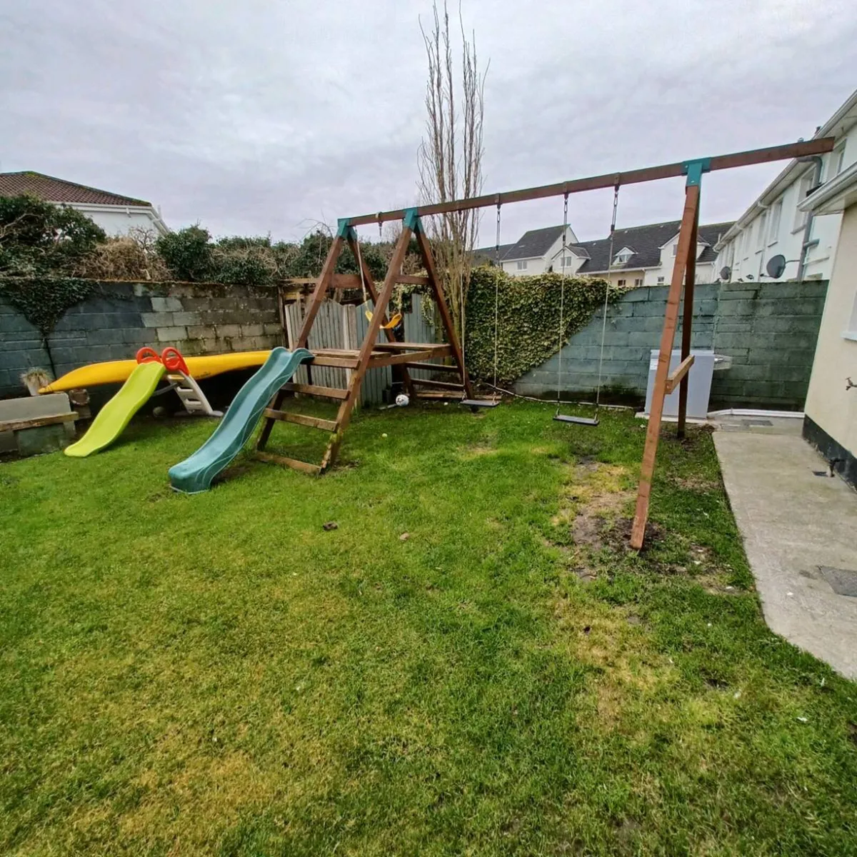 Wooden swing set and slide - Image 1
