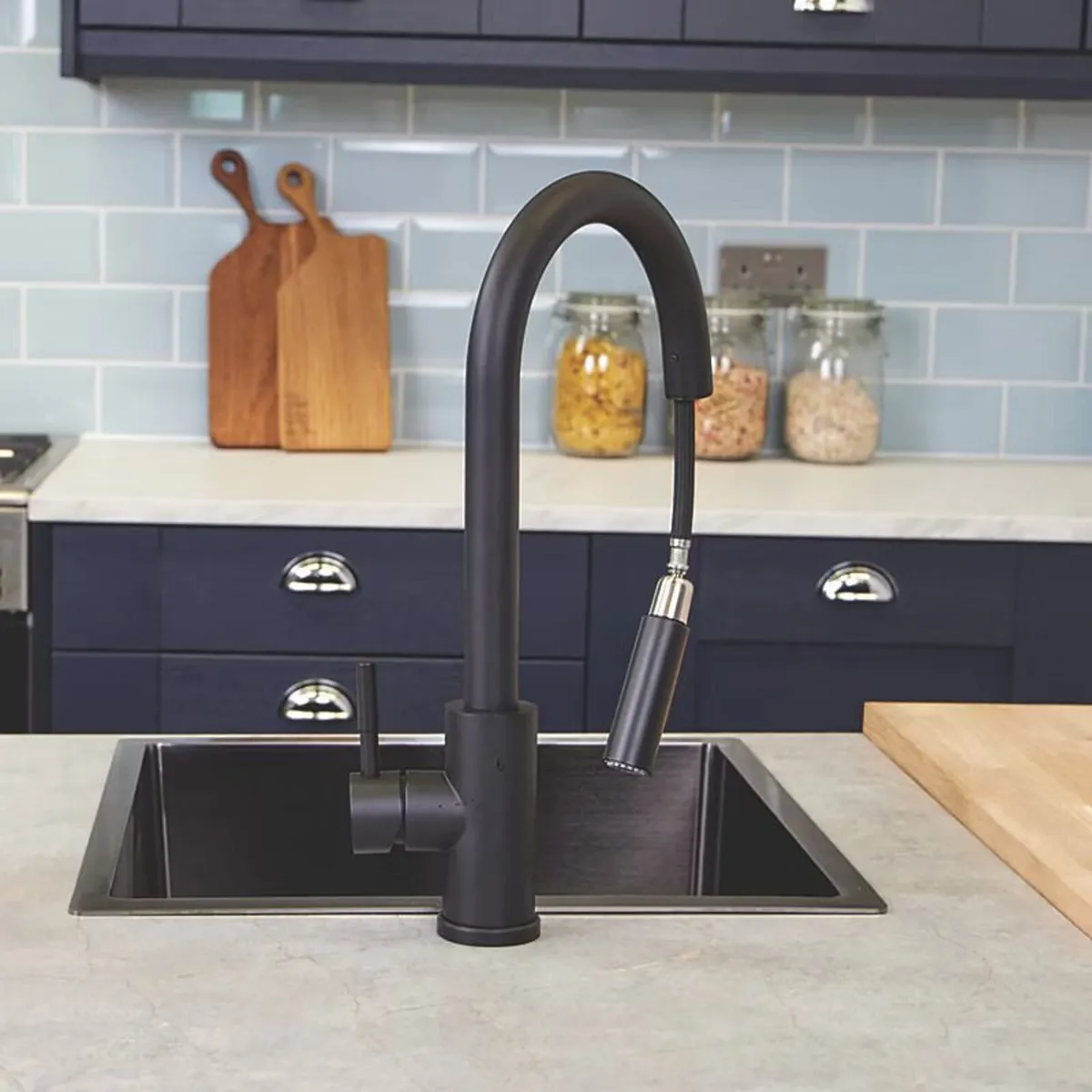 Matt Black Pull-Out Kitchen Mixer Tap with Spray - Image 1