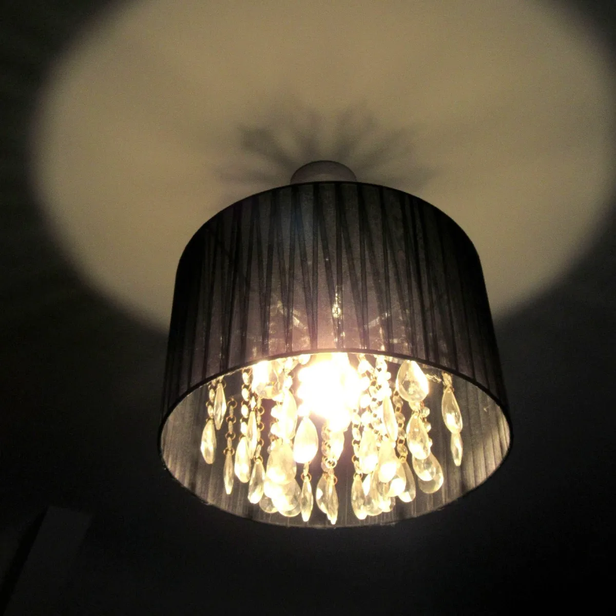 Crystal Ceiling Light Shade Black Drum Chandelier - Image 1