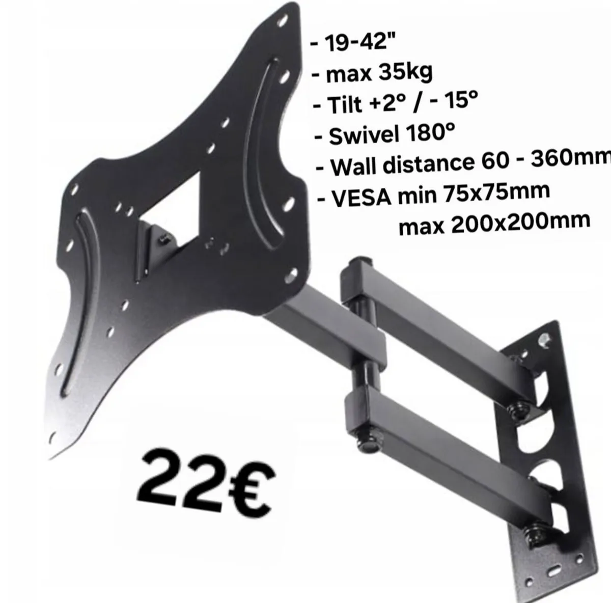 TV Wall Mount Bracket Arm Tilt Swivel 19-42" - Image 1