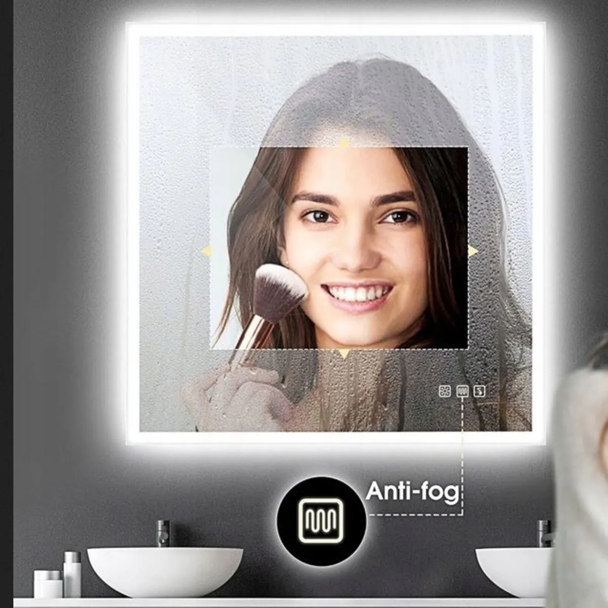 LED Bathroom Mirror 80x80cm Antifog Bluetooth - Image 3