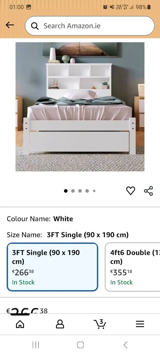 White Single Bed and wardrobe - Image 2