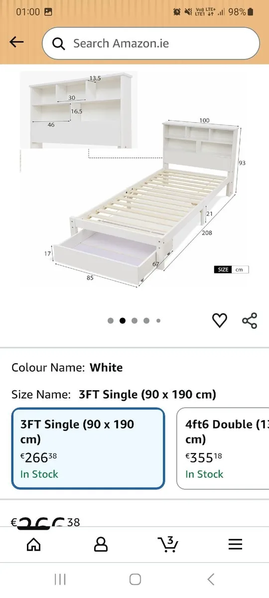 White Single Bed and wardrobe - Image 1