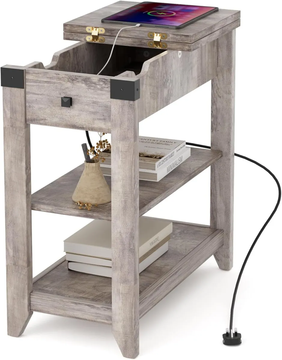 Slim Side Table with Charging Station 3-Tier - Image 3