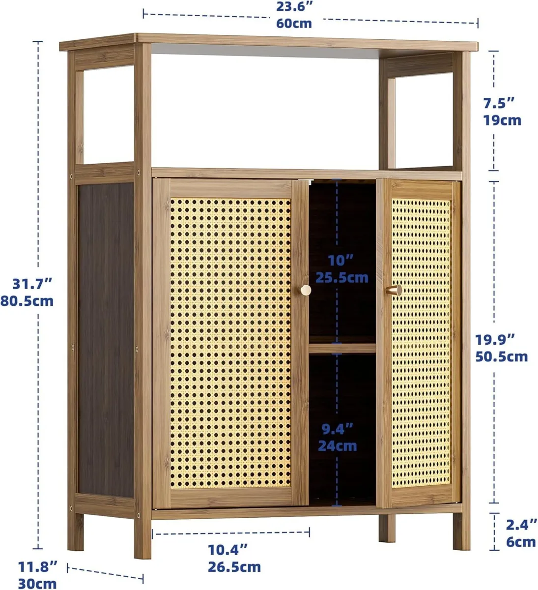 Rattan Bathroom Floor Cabinet Bamboo Storage - Image 3