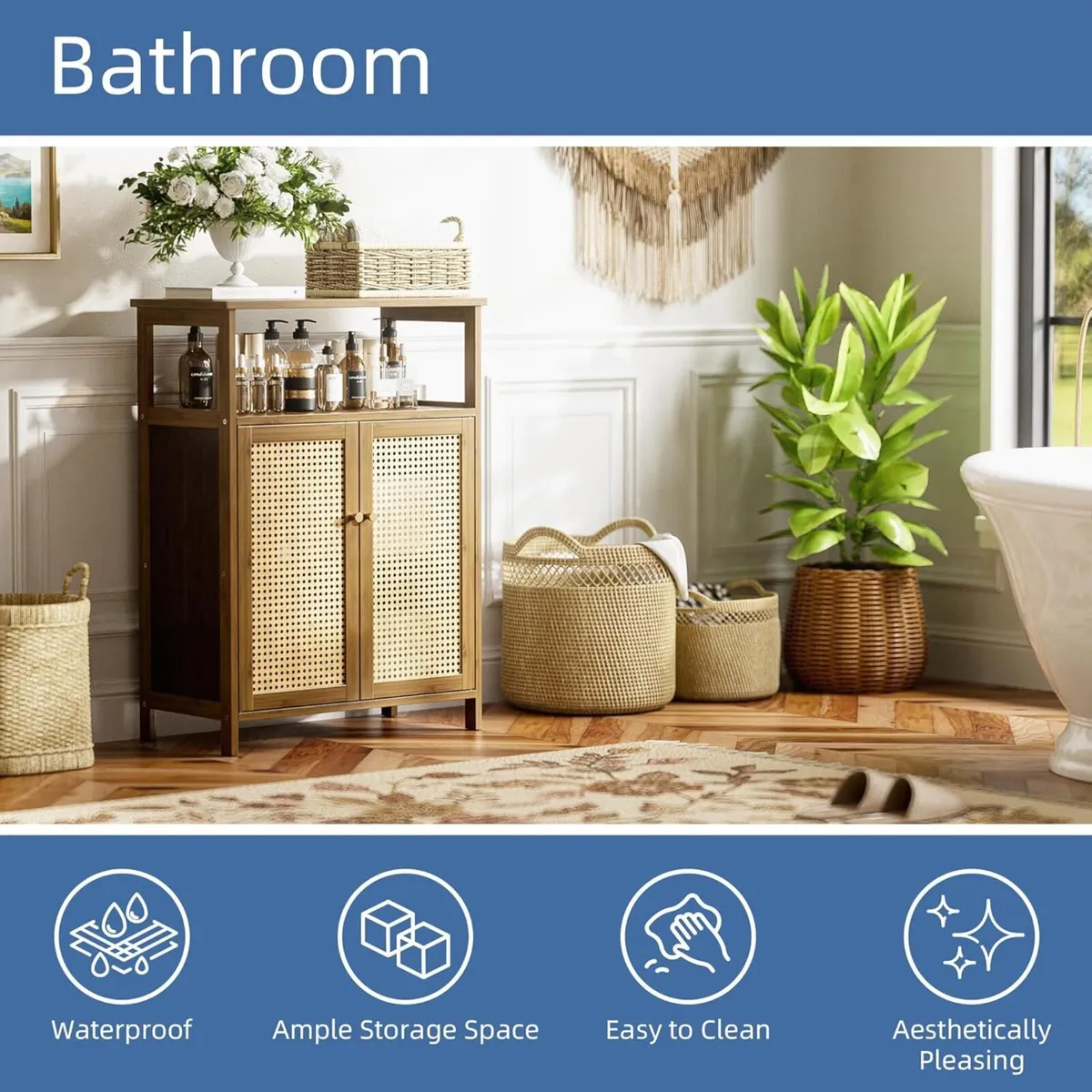 Rattan Bathroom Floor Cabinet Bamboo Storage - Image 4