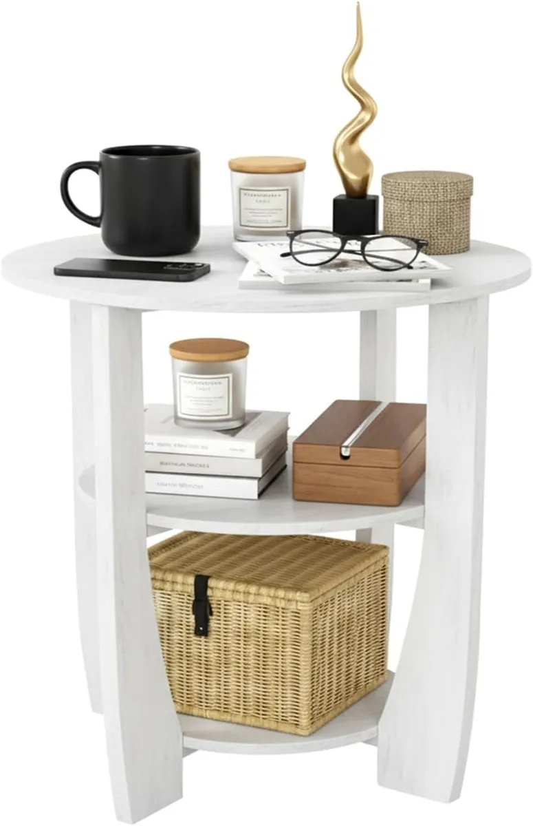 3 Tier Round Side Table Farmhouse Wood End Tables - Image 1