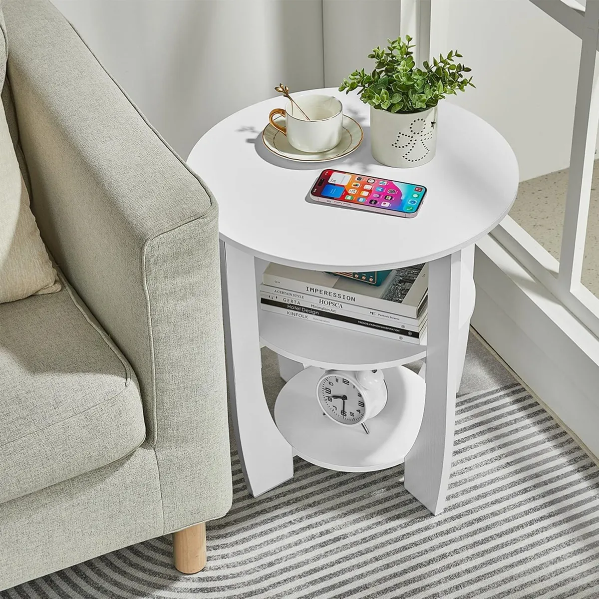 3 Tier Round Side Table Farmhouse Wood End Tables - Image 4