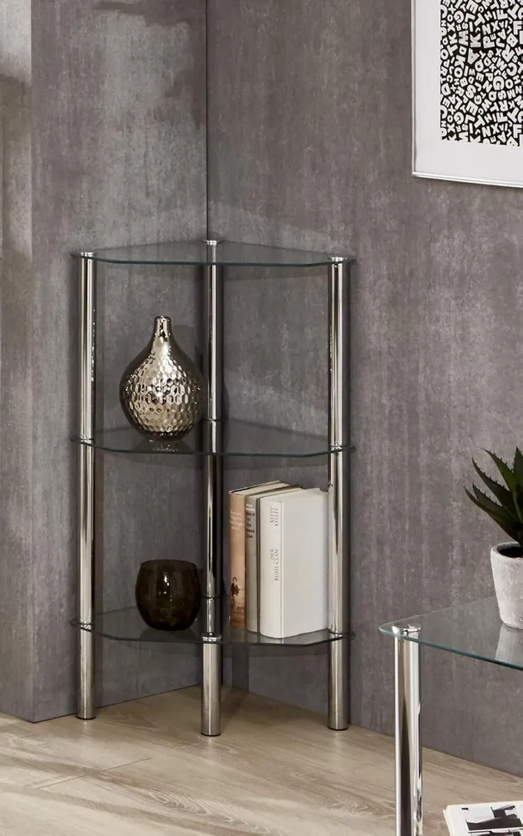 Möbel Rack Chrome Metal Tempered Glass - Size: W - Image 2