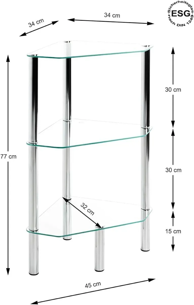 Möbel Rack Chrome Metal Tempered Glass - Size: W - Image 3