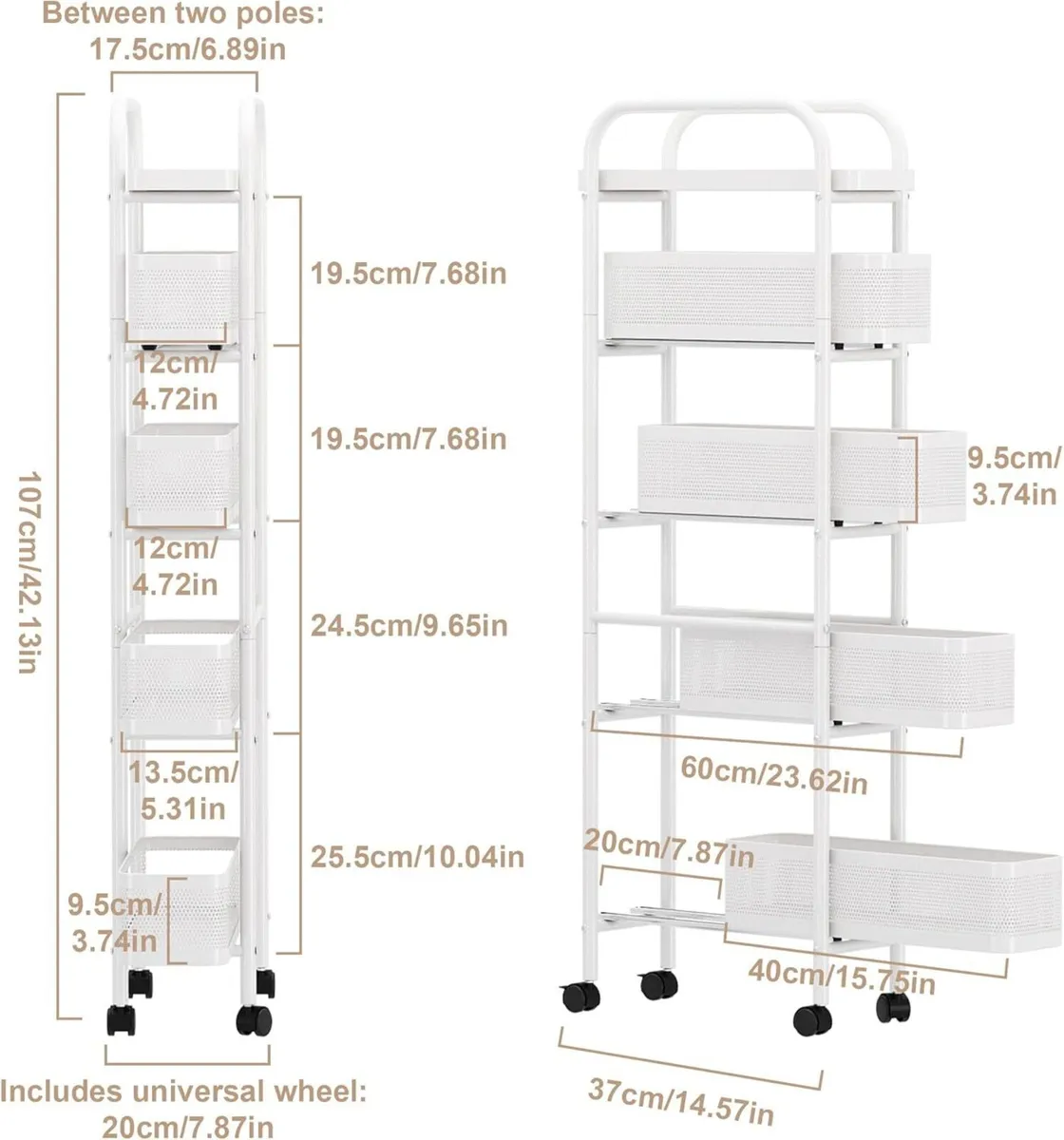 Premium Metal Kitchen Storage Trolley with Pull - Image 2
