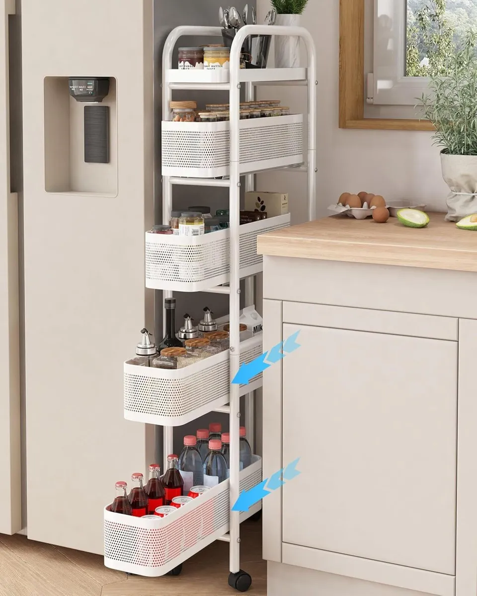 Premium Metal Kitchen Storage Trolley with Pull - Image 1