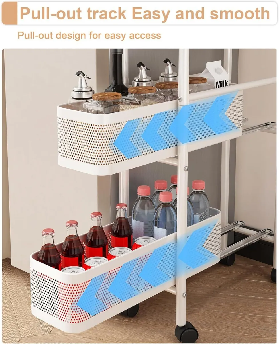 Premium Metal Kitchen Storage Trolley with Pull - Image 3