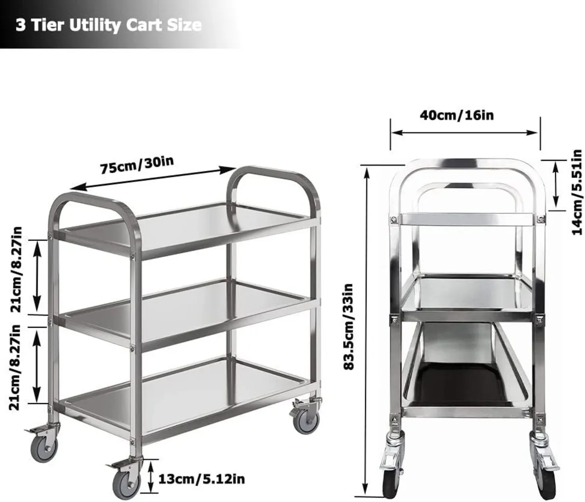 3 Tier Stainless Steel Catering Trolley Wheels - Image 3