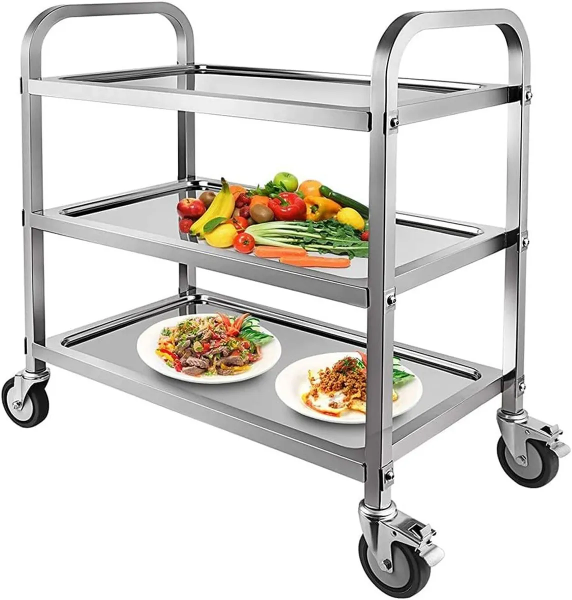 3 Tier Stainless Steel Catering Trolley Wheels - Image 1