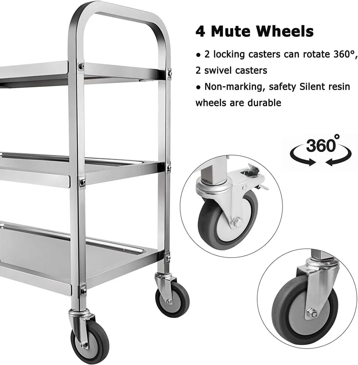 3 Tier Stainless Steel Catering Trolley Wheels - Image 4