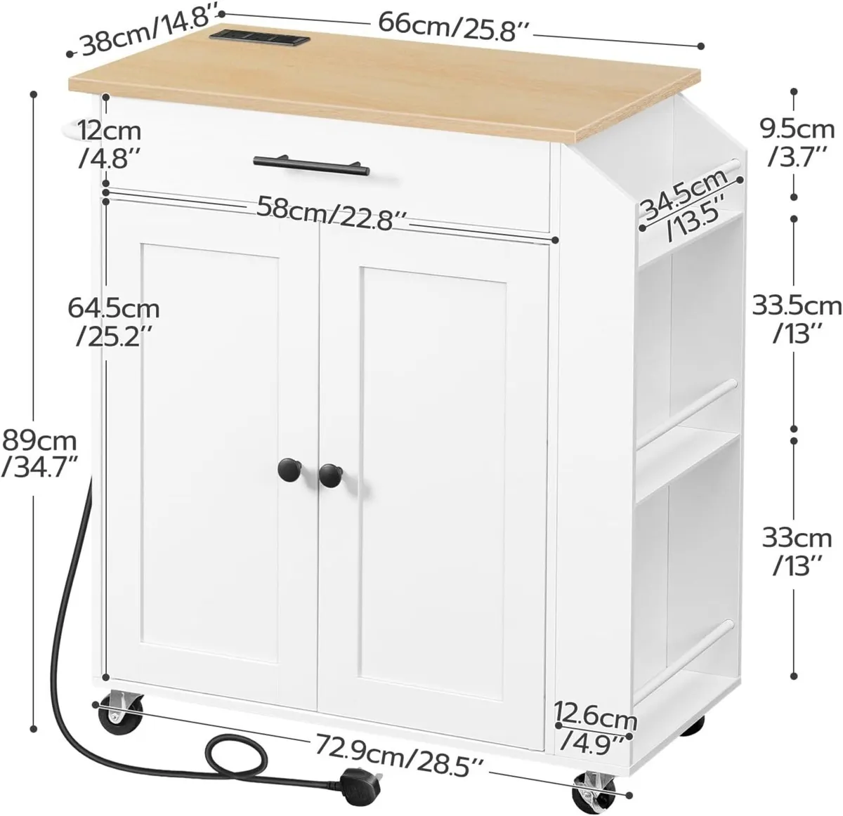 Kitchen Island on Wheels Rolling Storage Trolley - Image 3
