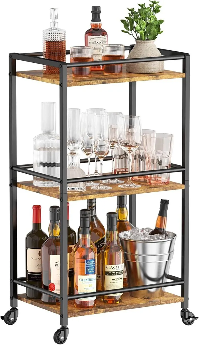 Drink Cart Rolling Bar Tea Serving Trolley on - Image 1