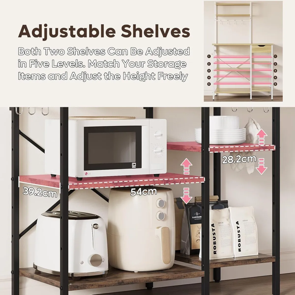 Microwave Oven Rack 90cm Large Kitchen with 2 - Image 3