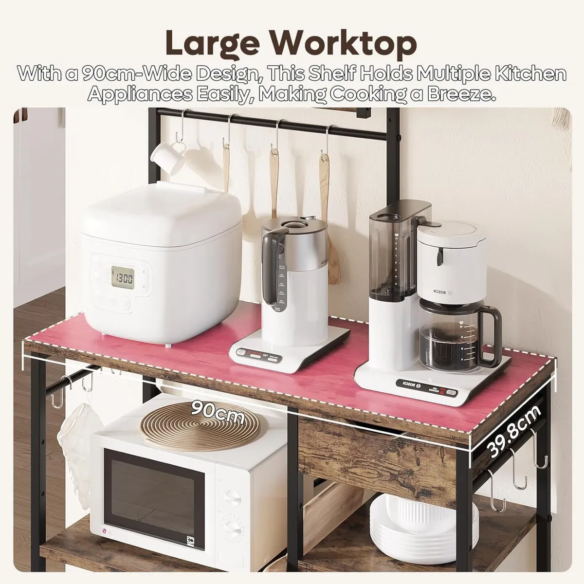 Microwave Oven Rack 90cm Large Kitchen with 2 - Image 4