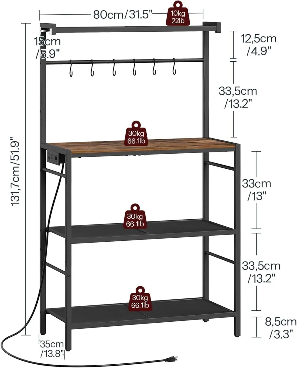 Bakers Rack with Charging Station Kitchen - Image 3