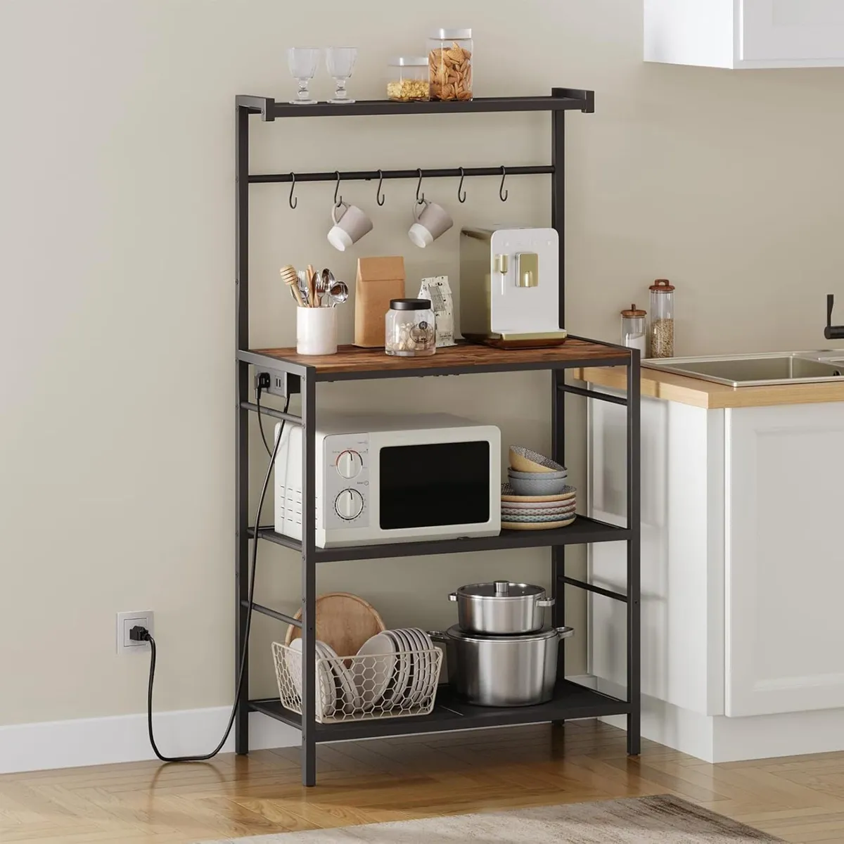 Bakers Rack with Charging Station Kitchen - Image 4