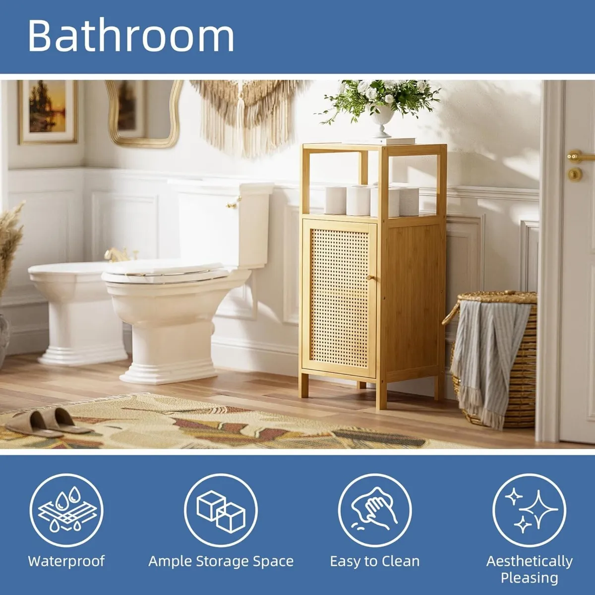 Rattan Bathroom Storage Cabinet Small Bamboo - Image 4