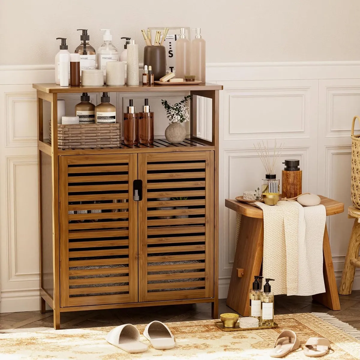 Bamboo Bathroom Storage Cabinet Floor Standing - Image 2