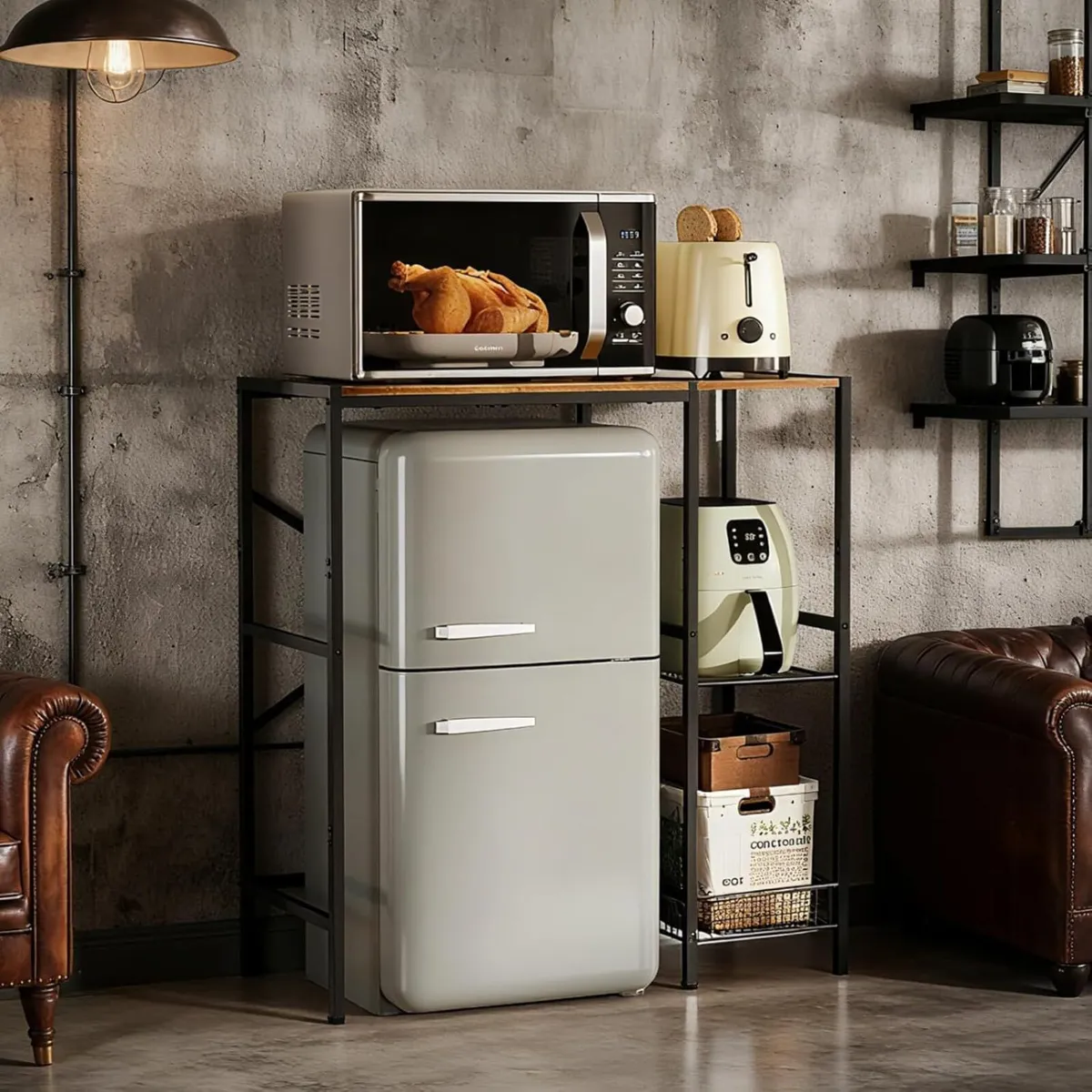 Small Fridge Stand with Storage Shelves Adjustable - Image 4