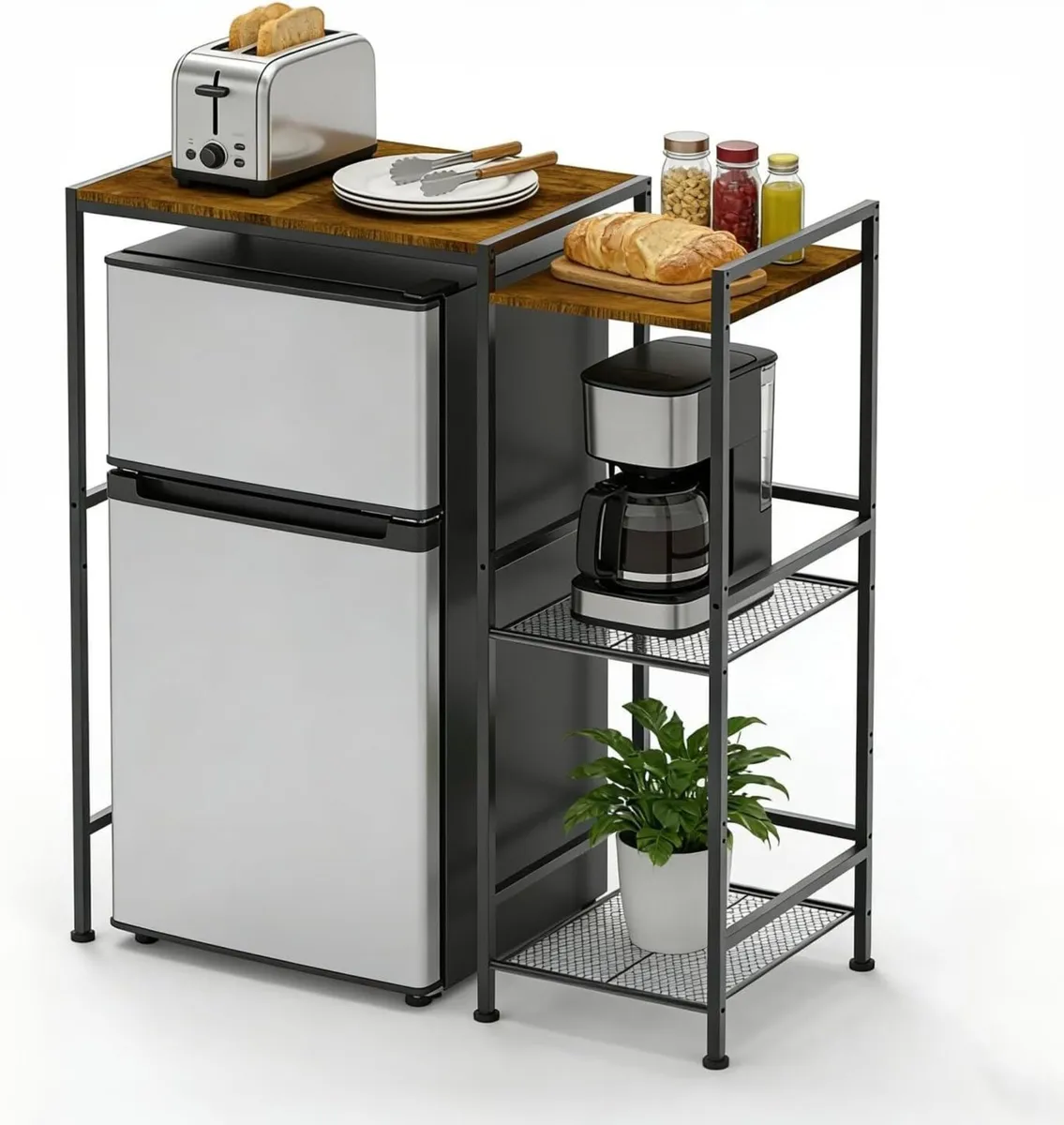 Small Fridge Stand with Storage Shelves Adjustable - Image 1