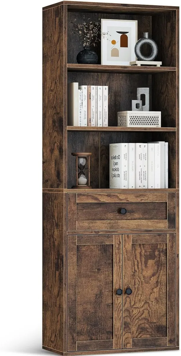 5-Tier Bookcase with Doors and Cabinet Bookshelf - Image 1