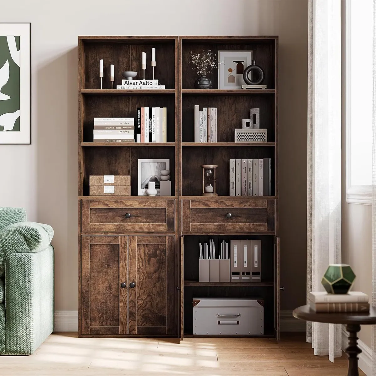 5-Tier Bookcase with Doors and Cabinet Bookshelf - Image 2