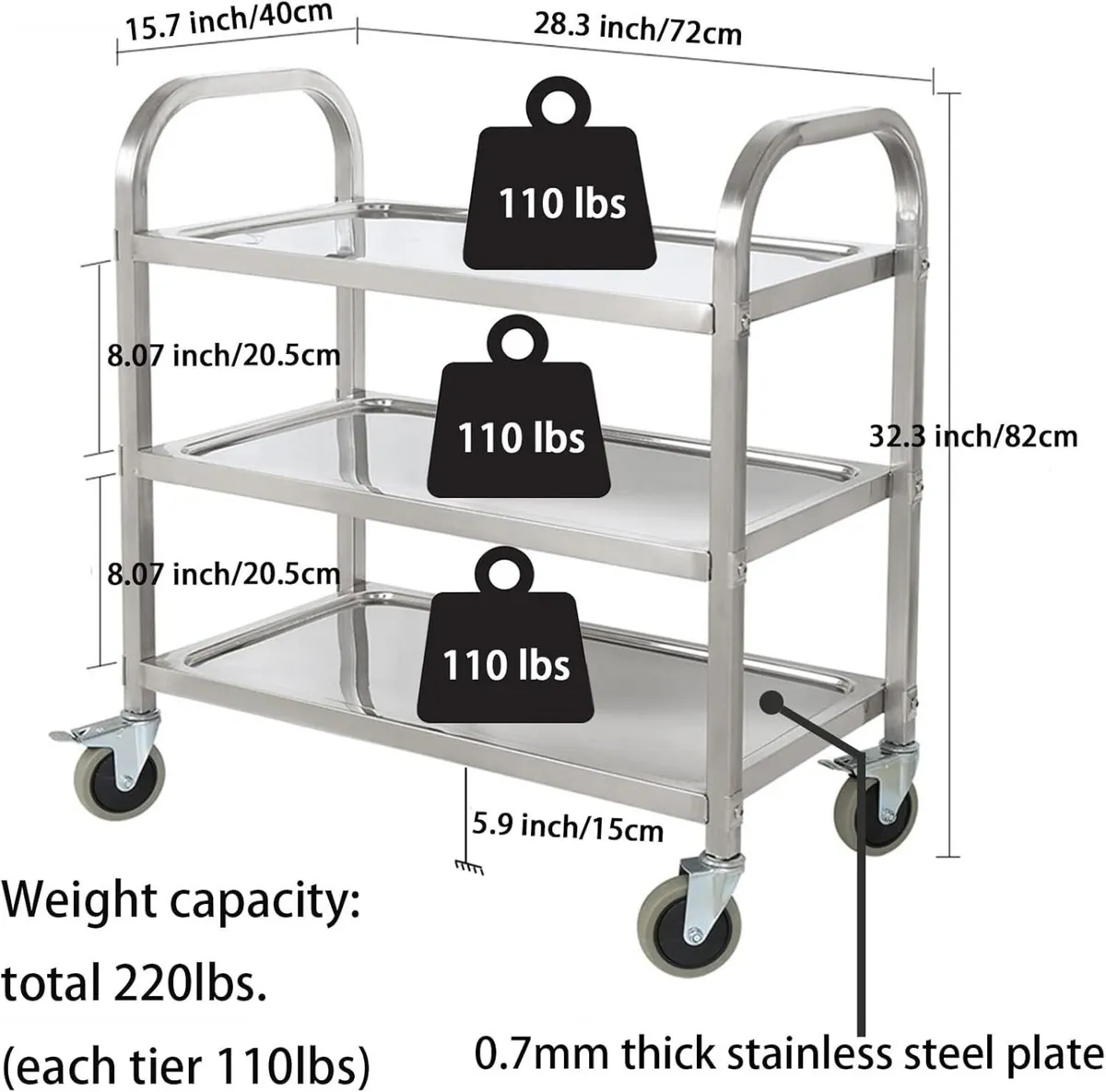 3 Tier Stainless Steel Serving Catering Trolley - Image 3