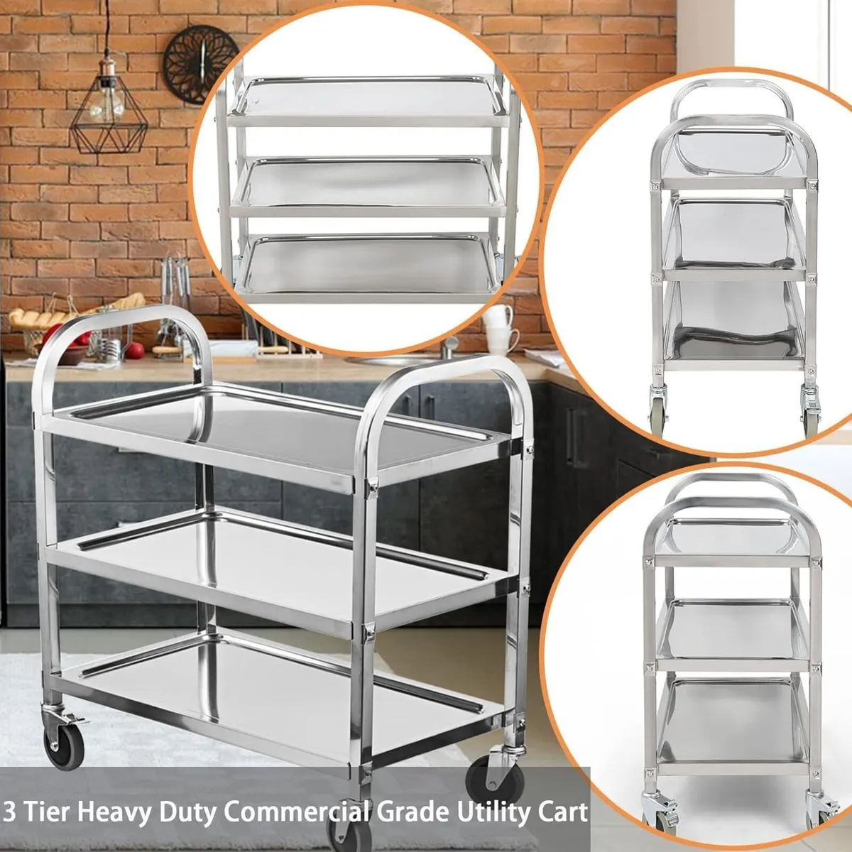 3 Tier Stainless Steel Serving Catering Trolley - Image 4