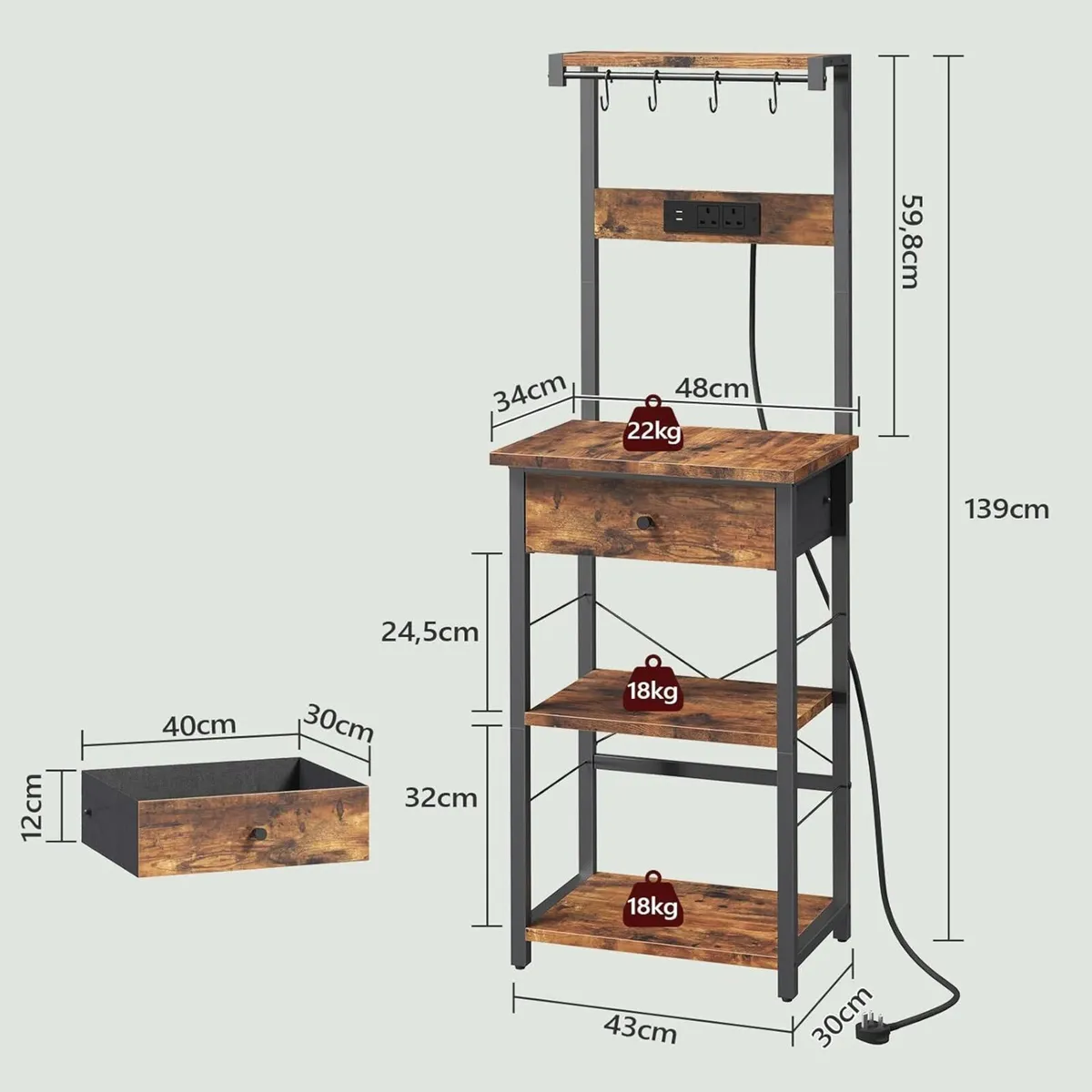 Bakers Rack Microwave Stand Coffee Bar Station - Image 3
