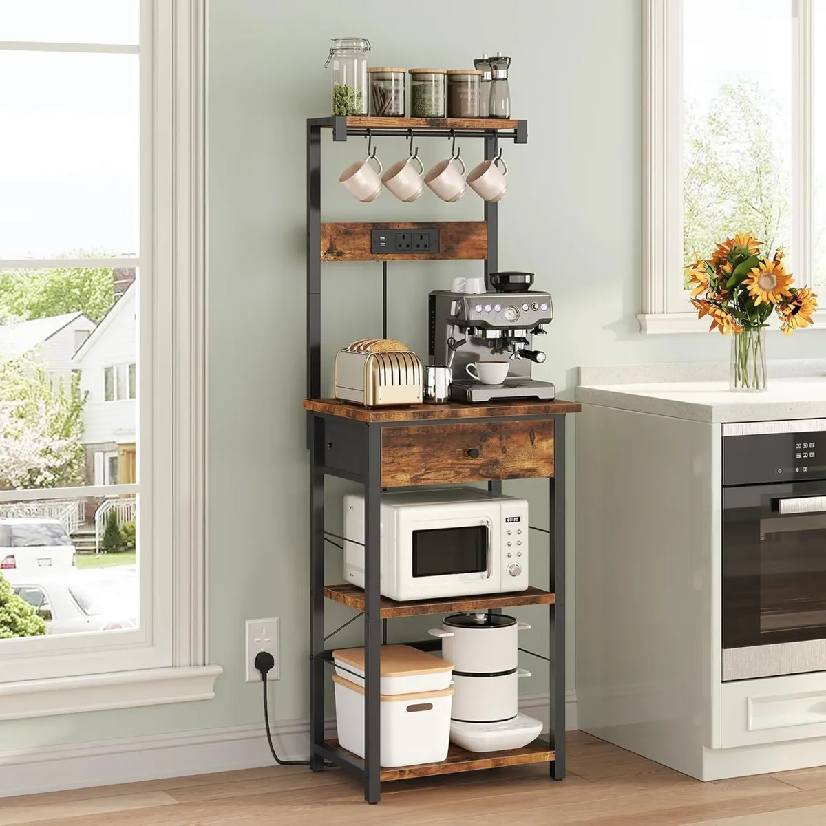 Bakers Rack Microwave Stand Coffee Bar Station - Image 4