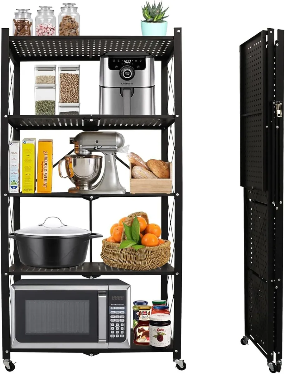 Foldable Shelving Unit 5-Tier Kitchen Shelves on - Image 1