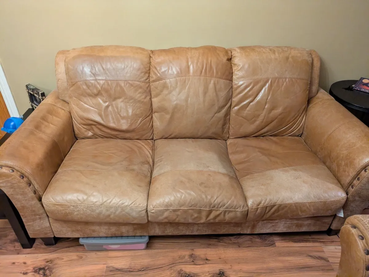 [FREE] 3- seater leather couch and armchair - Image 1