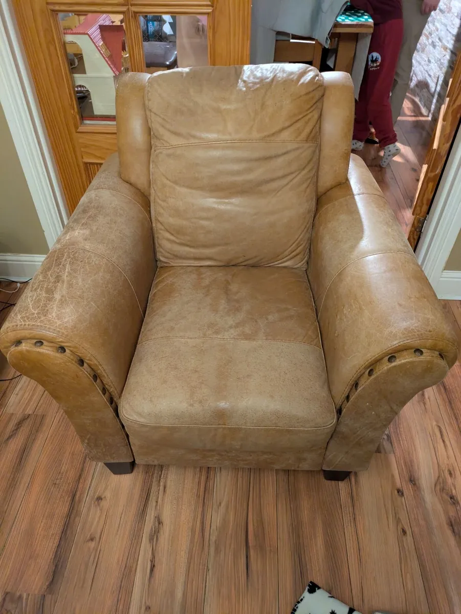 [FREE] 3- seater leather couch and armchair - Image 2