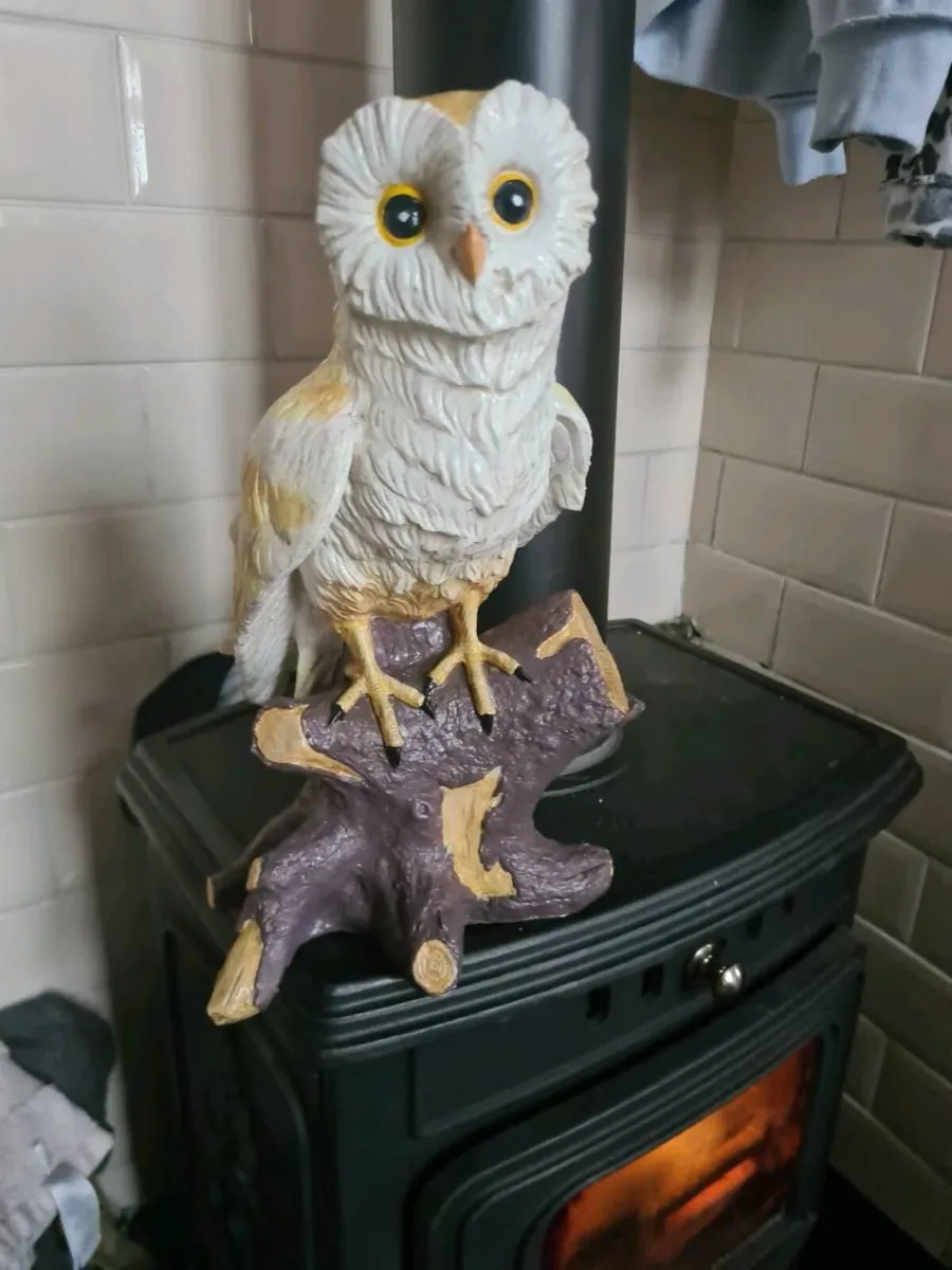 White Owl on Tree Trunk Statue, - Image 1
