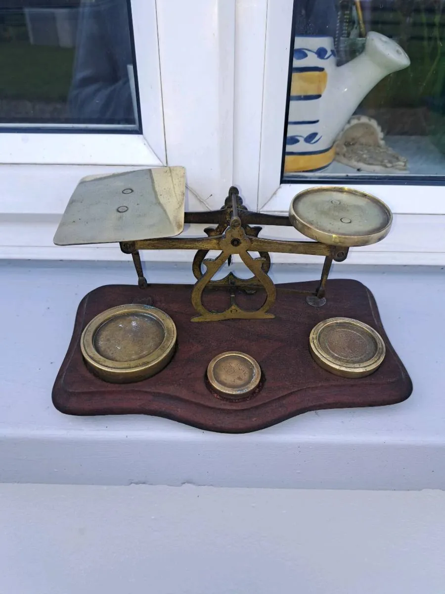 Old brass  weighing post  office schales - Image 1