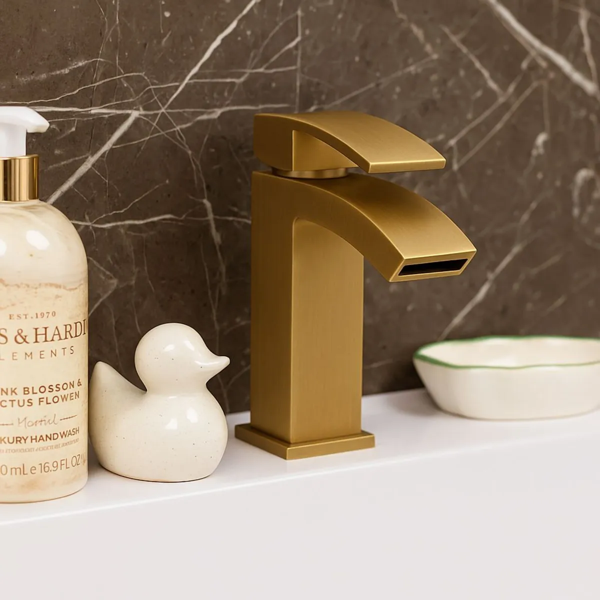 Waterfall Basin Mixer Tap | Brushed Brass (Gold) - Image 2