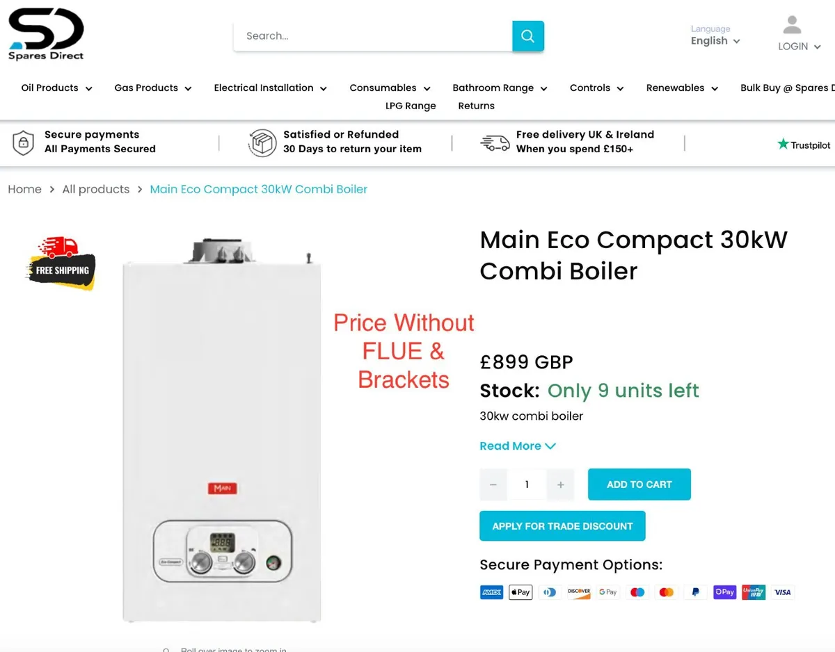 Baxi Main Eco Compact 30kW Combi Gas Boiler + Flue - Image 3