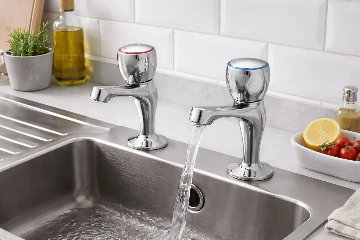 Chrome High Neck Pair Sink Pillar Taps | Brass - Image 2