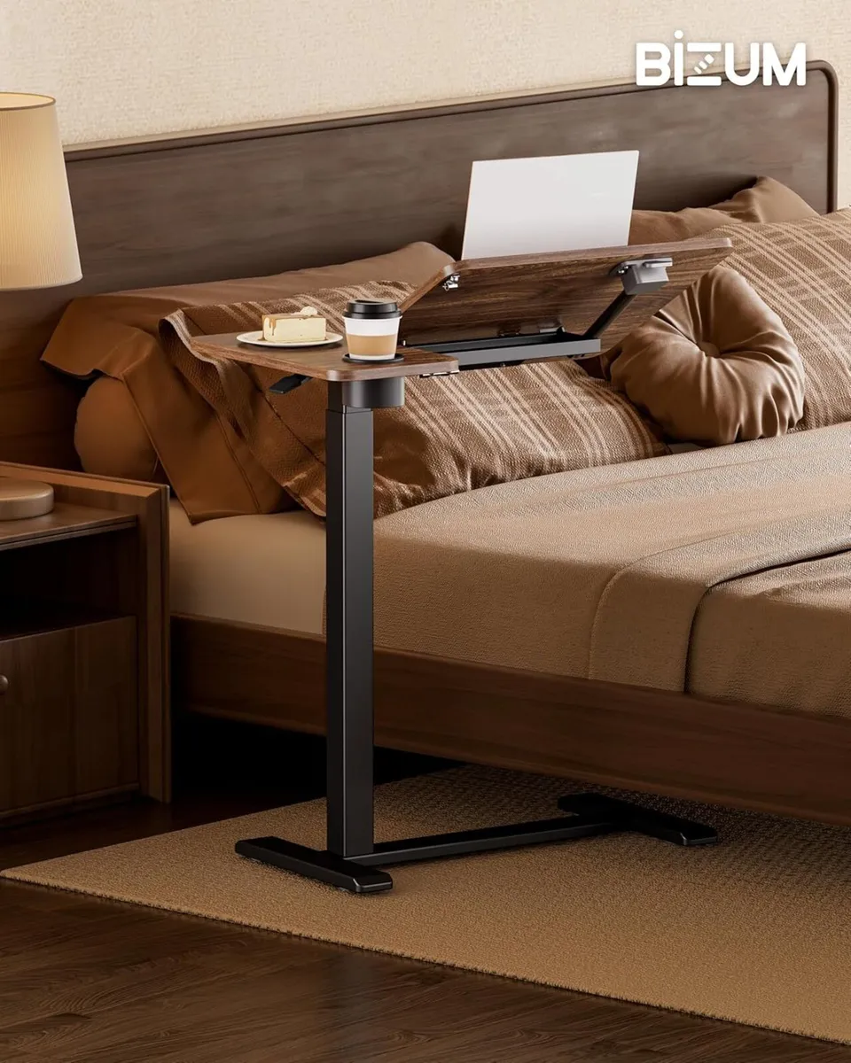 BZIUM Overbed Bedside Table with Hidden Wheels - Image 2