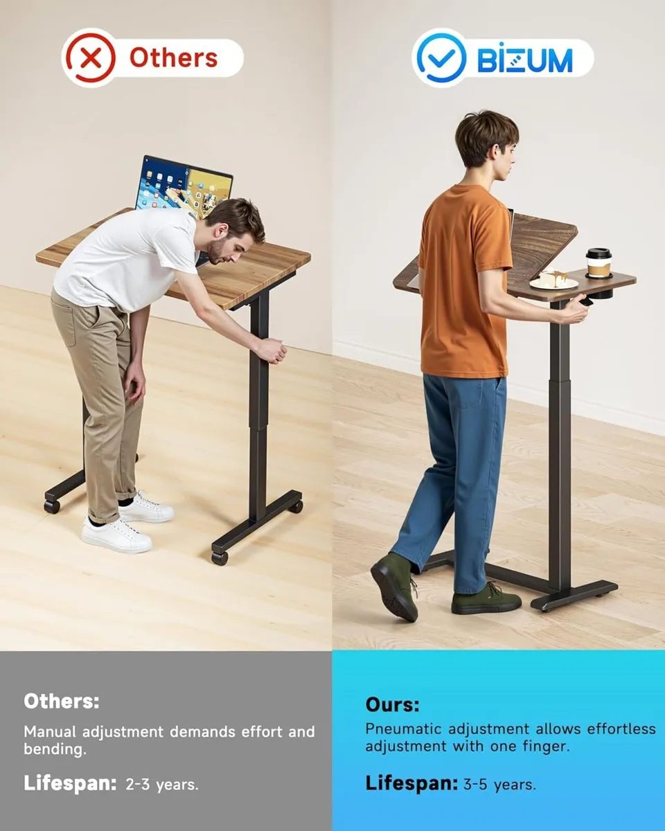 BZIUM Overbed Bedside Table with Hidden Wheels - Image 4